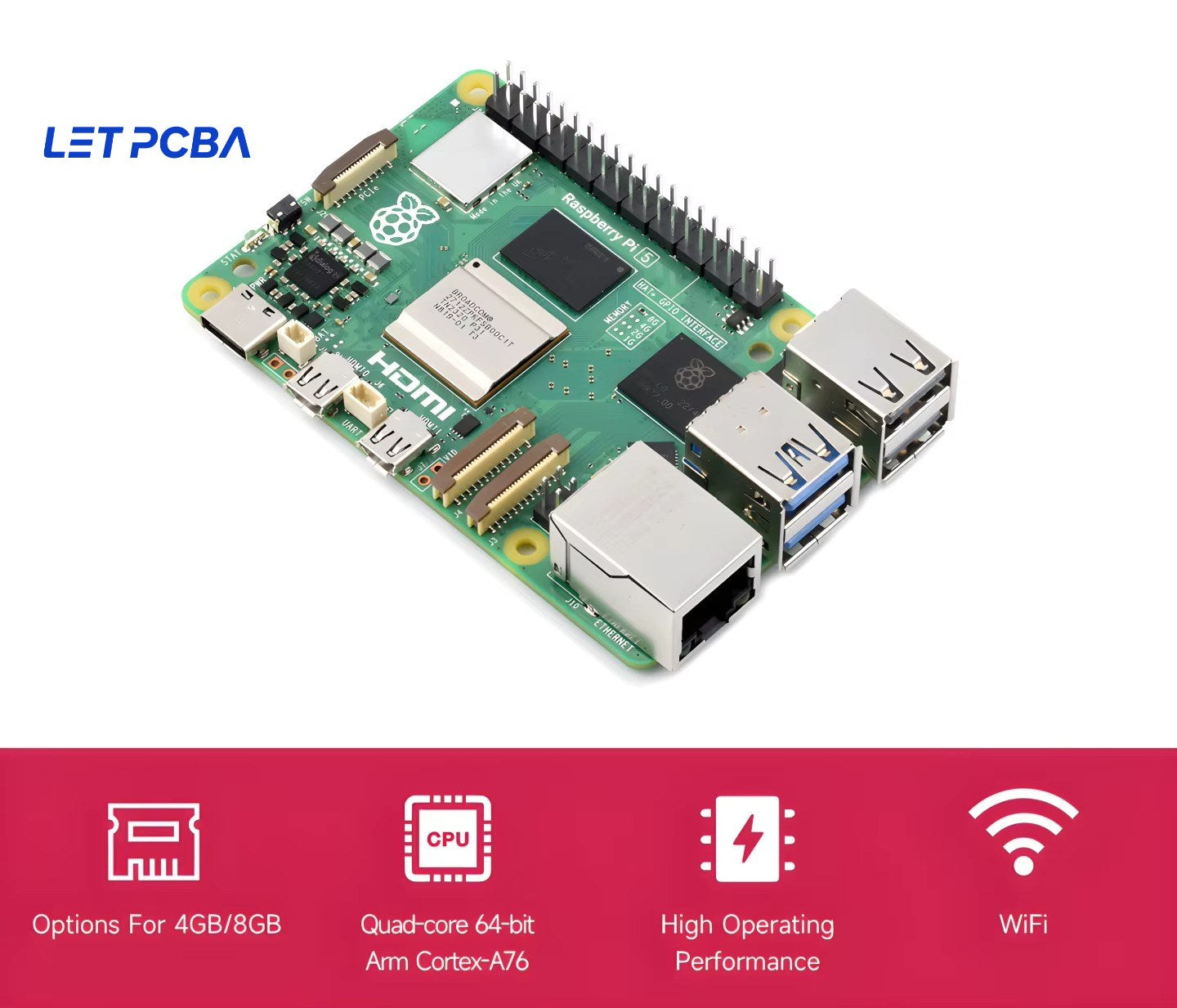 BSSY)Raspberry Pi 5 Upgraded Version 4GB 8 RAM BCM2712 Processor 2.4GHz Quad-core 64-bit Arm Cortex-A76 CPU Develop Board